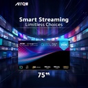 ARRQW 75 INCH QLED 4K GOOGLE TV 5.0, DOLBY VISION/ATMOS, DLG 120HZ, TV RO-75LCQ120