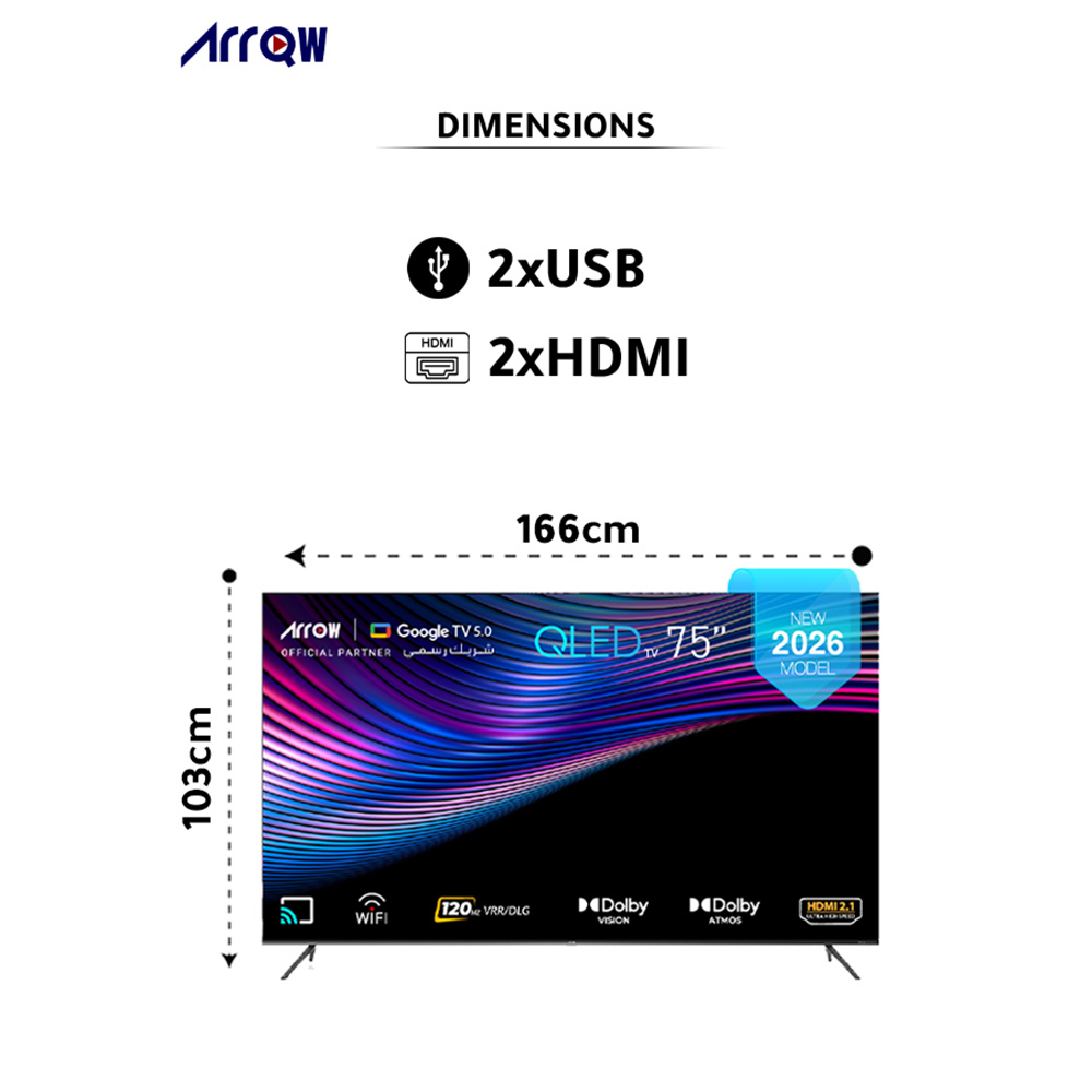 ARRQW 75 INCH QLED 4K GOOGLE TV 5.0, DOLBY VISION/ATMOS, DLG 120HZ, TV RO-75LCQ120